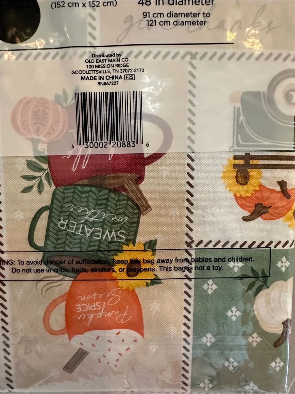 PEVA Round Tablecloth 60” Fall Autumn Theme – Waterproof Table Cover